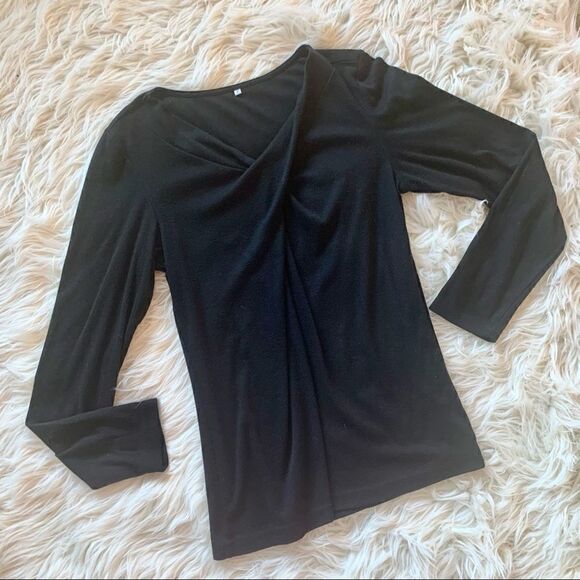 Black Long Sleeved Twist V Neck Twist Front Tee - Picture 5 of 9